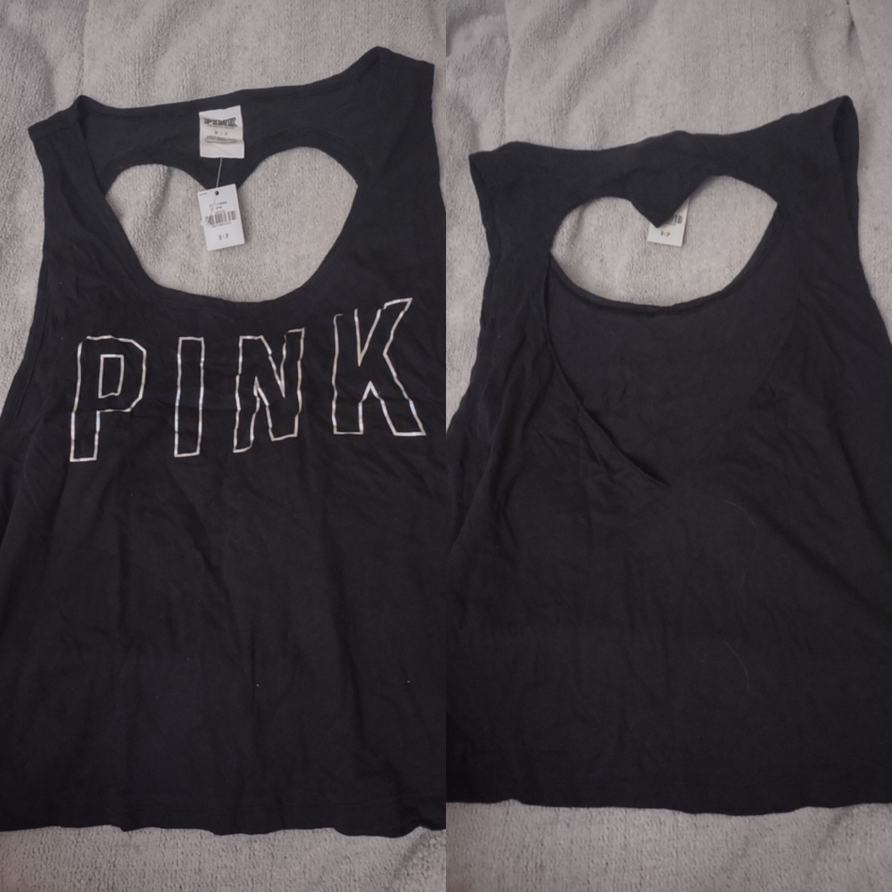 Victoria's Secret Pink heart shaped cut out tank black